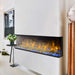 Dynasty Melody 60-Inch 3-Sided Electric Fireplace in a midcentury living room