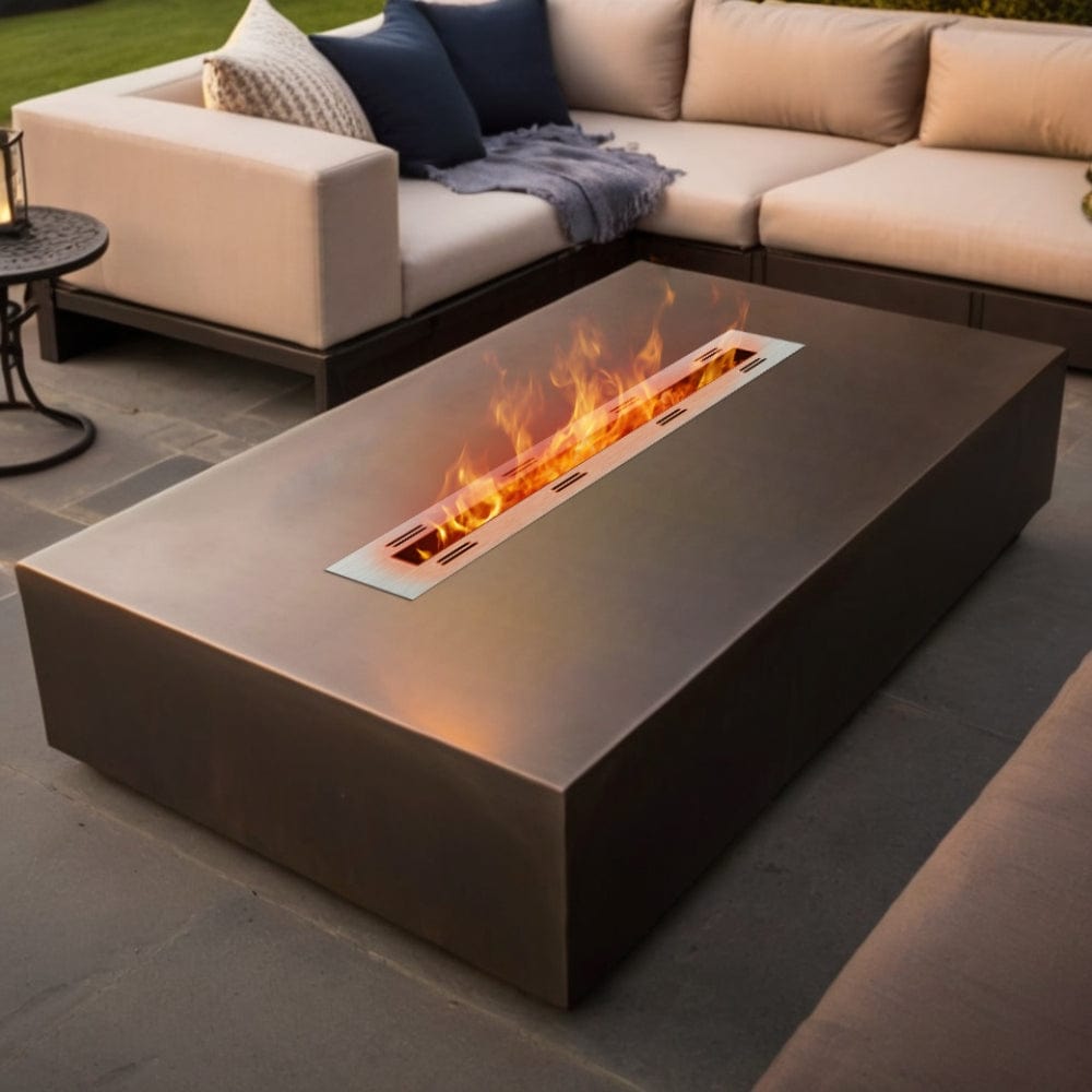 Eco-Feu 29-Inch Drop-in Indoor/Outdoor Ethanol Fireplace Burner beside a couch