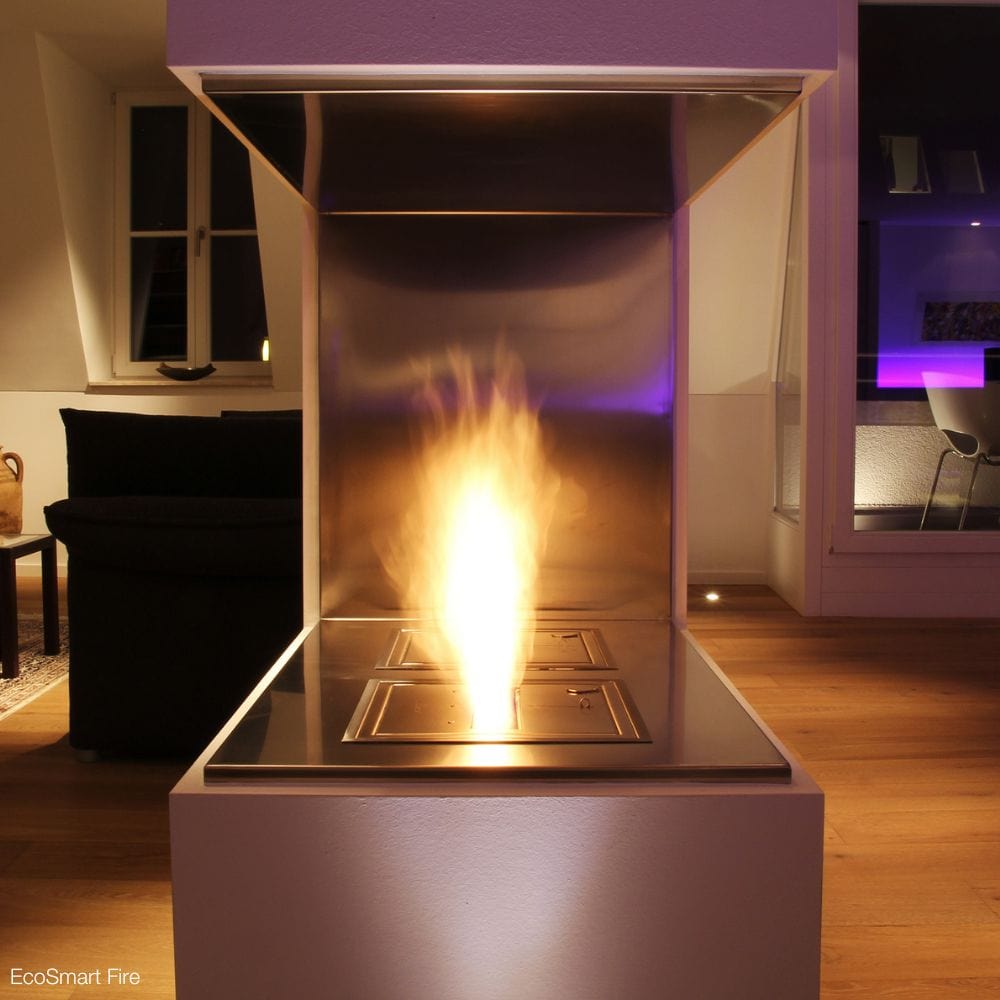 EcoSmart Fire BK5 16" Ethanol Fireplace Burner installed on a divider