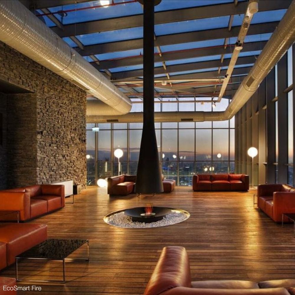 Vintage Conversion Ethanol Fireplace in Sky Lounge