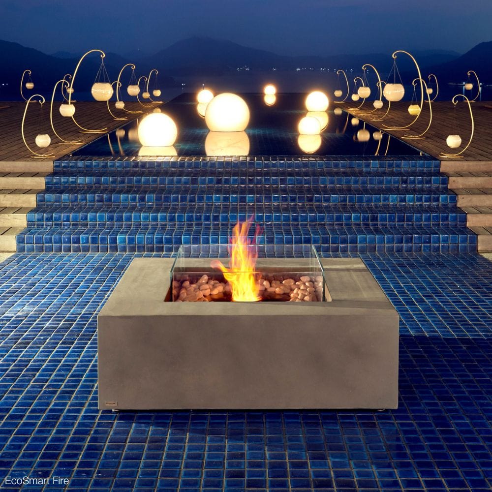 EcoSmart Fire Base 40-Inch Square Fire Pit Table by the pool area