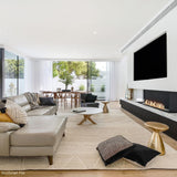 EcoSmart Fire Flex Bay 3-Sided Ethanol Firebox in an open living space