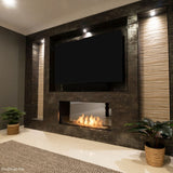 EcoSmart Fire Flex Double Sided Ethanol Firebox in a living room wall