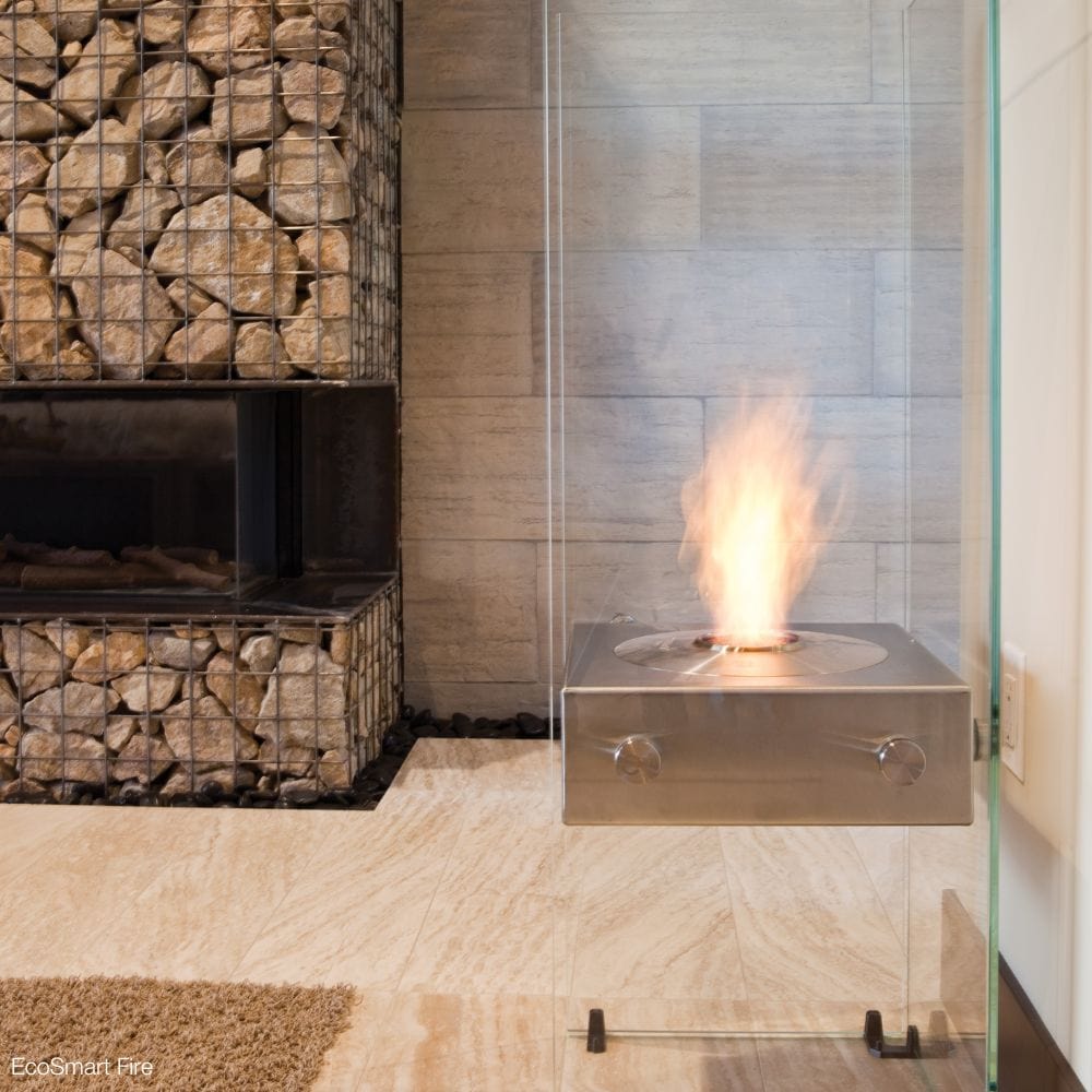 ecosmart fire ghost ethanol fireplace in a minimalist living room