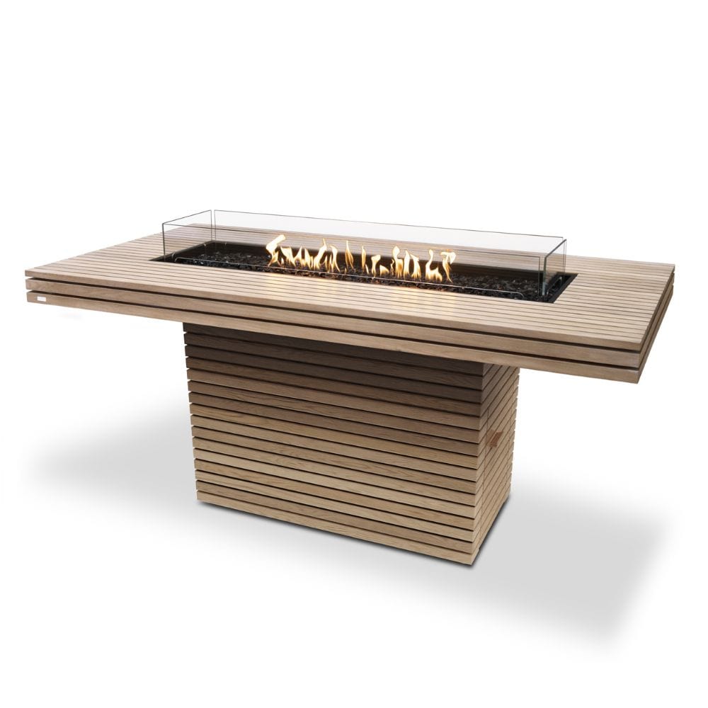 EcoSmart Fire Gin 90 Bar Height Rectangular Fire Pit Table in teak with gas burner