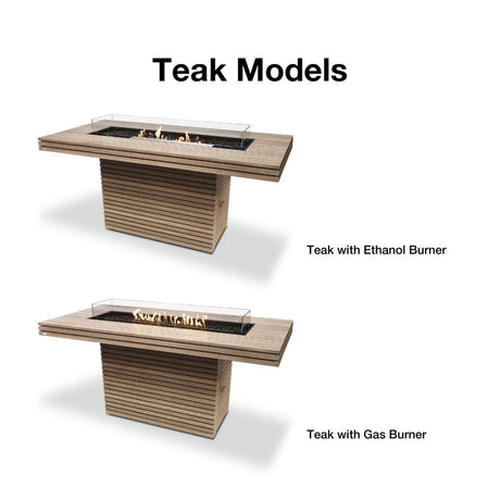 EcoSmart Fire Gin 90 Bar Height Rectangular Fire Pit Table teak models