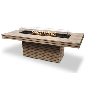 EcoSmart Fire Gin 90 Dining Height Fire Pit Table in teak with gas burner