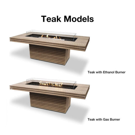 EcoSmart Fire Gin 90 Dining Height Rectangular Fire Pit Table teak models