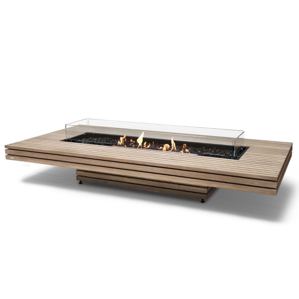 EcoSmart Fire Gin 90 Low Rectangular Fire Pit Table in teak with ethanol burner