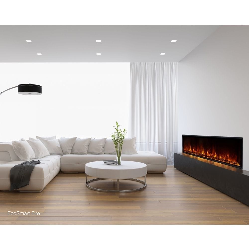 EcoSmart Fire 80" Electric Fireplace in a minimalist living room