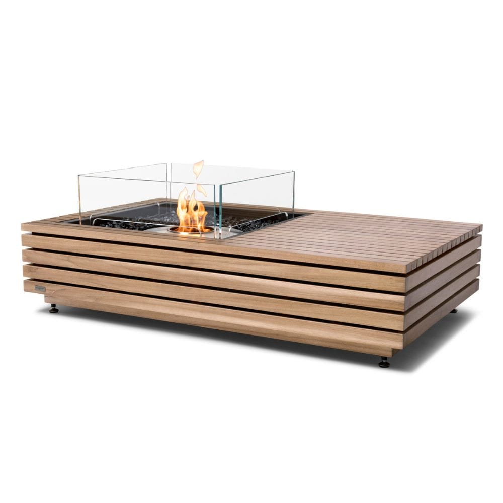 EcoSmart Fire Manhattan 50 Compact Fire Pit Table in Teak with ethanol burner