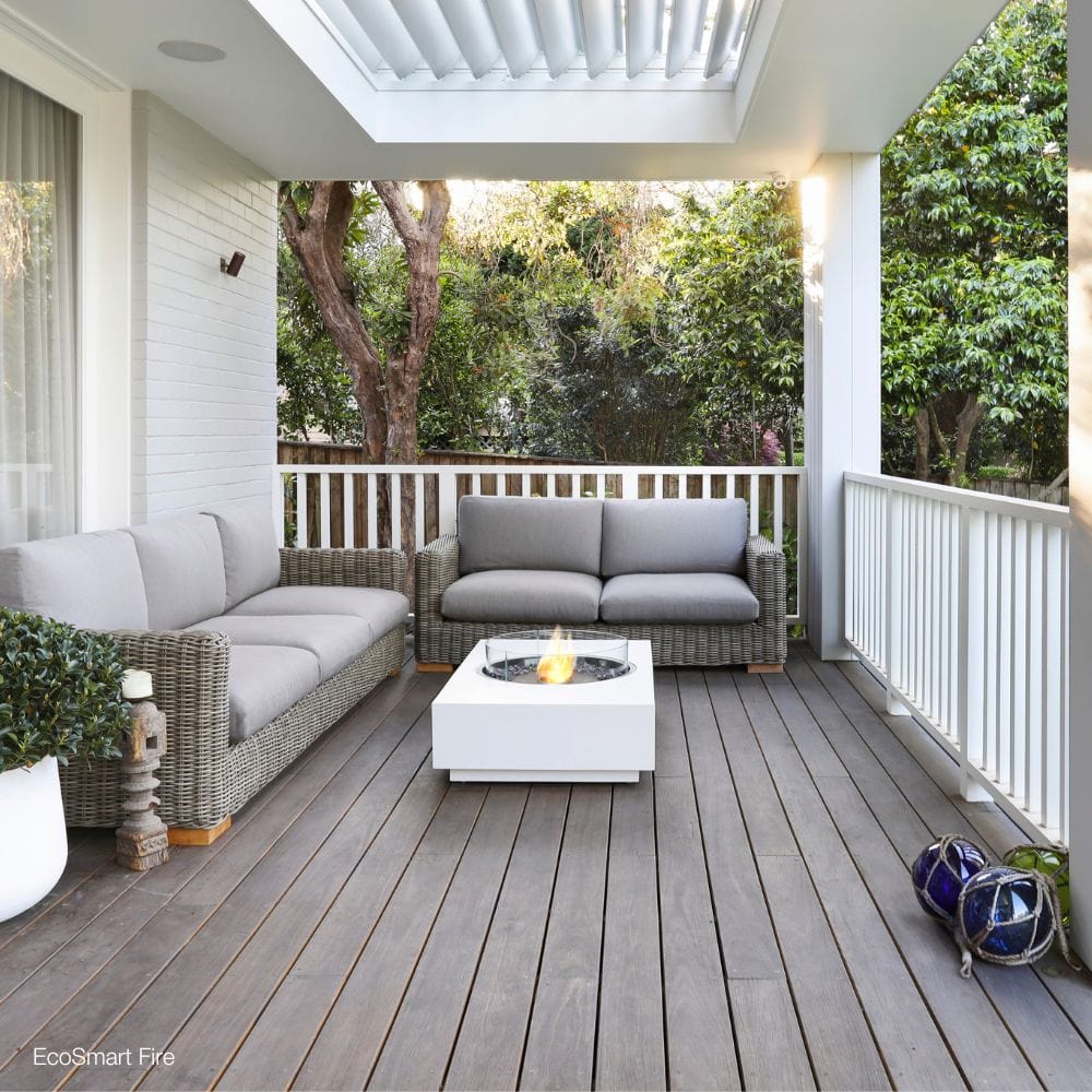 ecosmart fire martini white fire pit table on patio deck