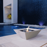EcoSmart Fire Nova 600 24" Square Ethanol Fire Bowl by the Swimming Pool with moving fire