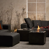EcoSmart Fire Sidecar 24-Inch Square Fire Pit Table in Graphite along with the Cube Side Table in the living room