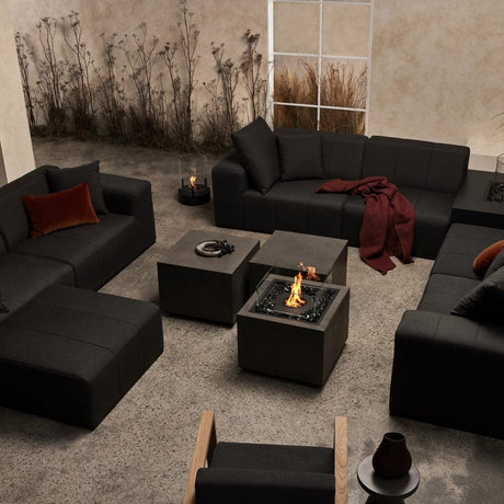 EcoSmart Fire Sidecar 24-Inch Square Fire Pit Table in Graphite, along with the Cube Side Table, provides an aerial view in the living room