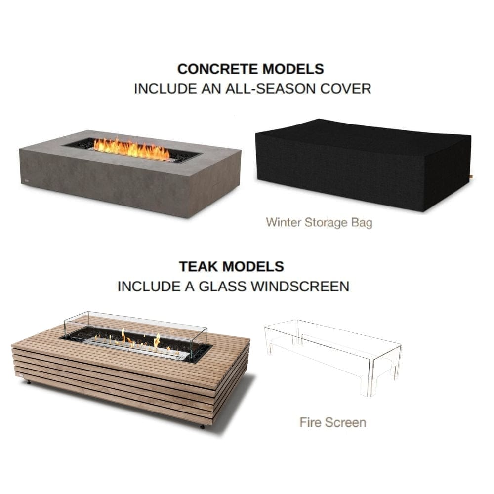 EcoSmart Fire Wharf 65-Inch Rectangular Fire Pit Table with cover and wind screen