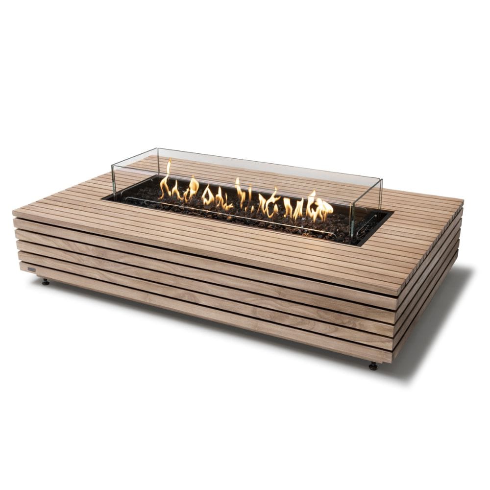EcoSmart Fire Wharf 65-Inch Rectangular Fire Pit Table in teak with gas burner