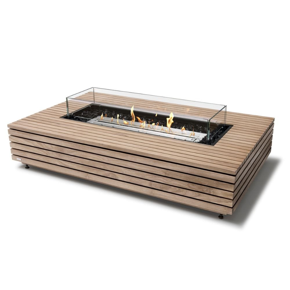 EcoSmart Fire Wharf 65-Inch Rectangular Fire Pit Table in teak with ethanol burner