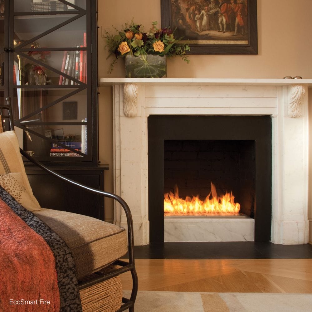 EcoSmart Fire XL700 Ethanol Fireplace Burner in a traditional fireplace