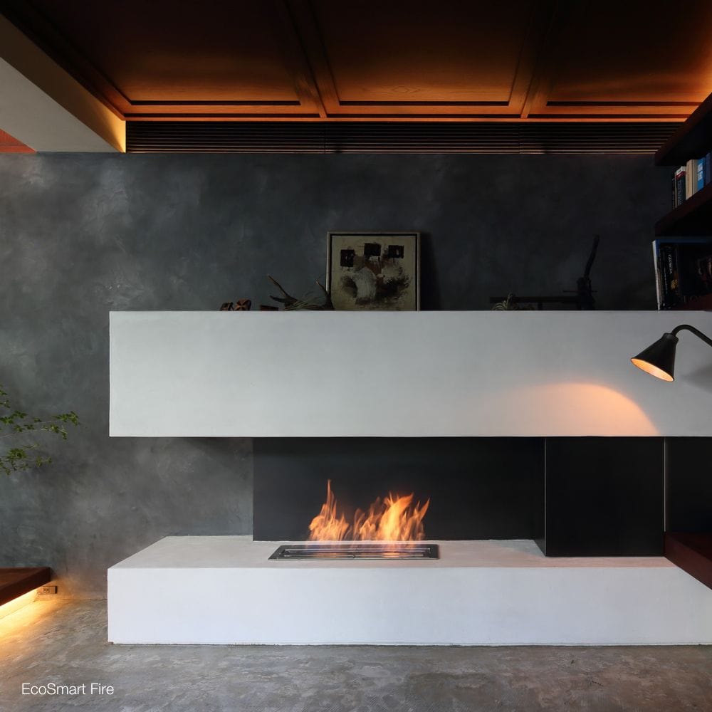 EcoSmart Fire XL700 Ethanol Fireplace Burner in a modern living room