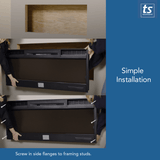 Installing a Touchstone Sideline 45 electric fireplace by screwing the side flanges to the framing studs