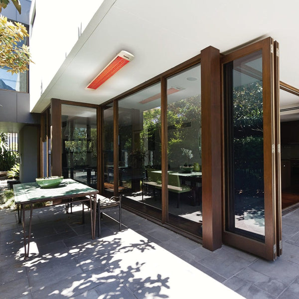 Eurofase 6000W 61-Inch Dual Element Infrared Electric Heater in a contemporary patio