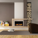 Flamerite E-FX SL750 Built-In Smart Electric Fireplace on a ledge near a mat
