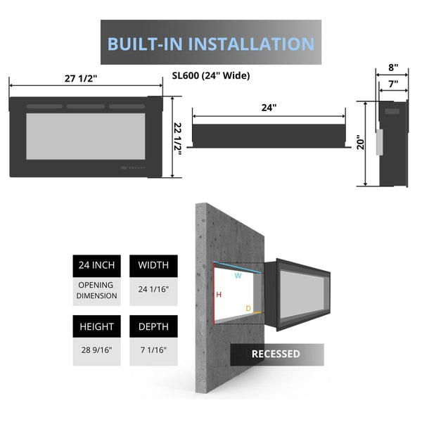 e-fx sl600 fireplace specs