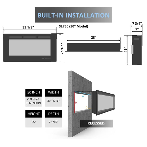 e-fx sl750 fireplace specs