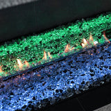 Close up fire look of Grand Canyon Bedrock II Ventless Linear Drop-In Burner with fire glass