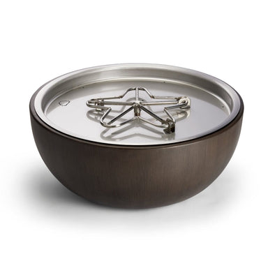 HPC 35-Inch Aluminum Gas Fire Bowl with walnut finish and standard burner