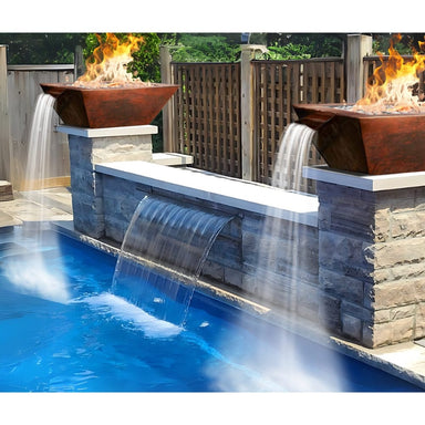 HPC 36-Inch Sierra Square Copper Gas Fire and Water Bowl by the pool