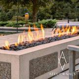 HPC Interlink Gas Fire Pit Insert in a concrete fire pit with stucco tiles