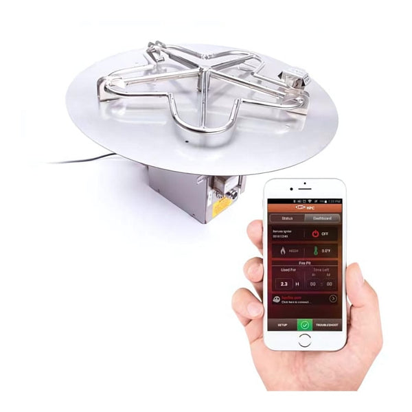 HPC Round Flat Torpedo Gas Fire Pit Insert with Hi/Lo Smart Electronic Ignition App