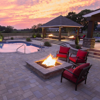 customized square fire pit by the pool