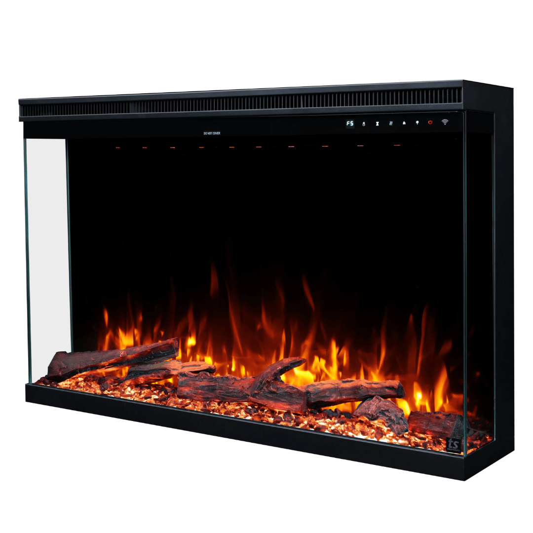 Touchstone Forte Infinity Pro 40-Inch electric fireplace, angled view