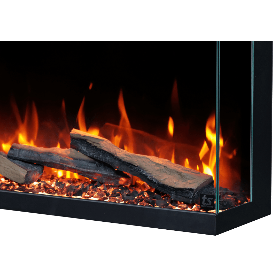 Close view of the Touchstone Forte Infinity Pro 40-Inch flame and ember bed