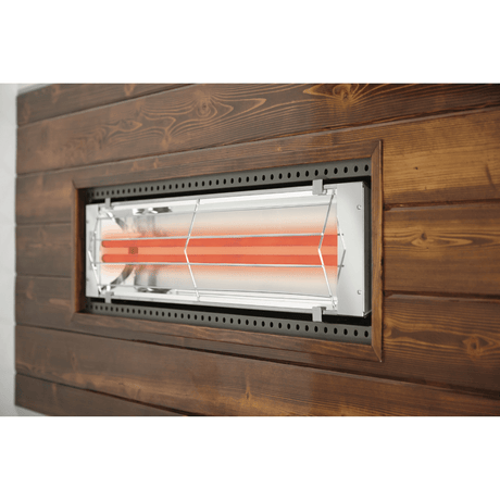 Infratech Heater flush mounted on wood ceiling