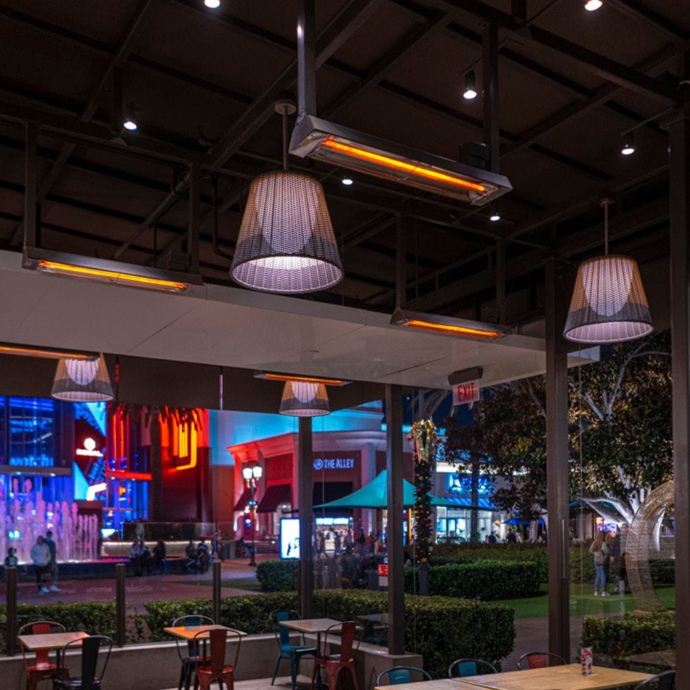 Infratech WD Series 39" Dual Element Electric Heater at a restaurant patio