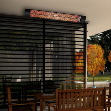 Eurofase 6000W 61-Inch Dual Element Infrared Electric Heater at an outdoor dining area