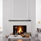 Lexington Hearth Flat Sawn Beam Gray Concrete Mantel in an all white living room