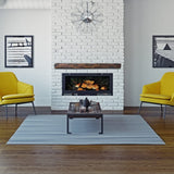 Lexington Hearth Hayloft Beam Maduro Faux Wood Mantel in a midcentury living room