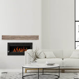 Lexington Hearth Tobacco Barn Faux Wood Mantel in an all white living room