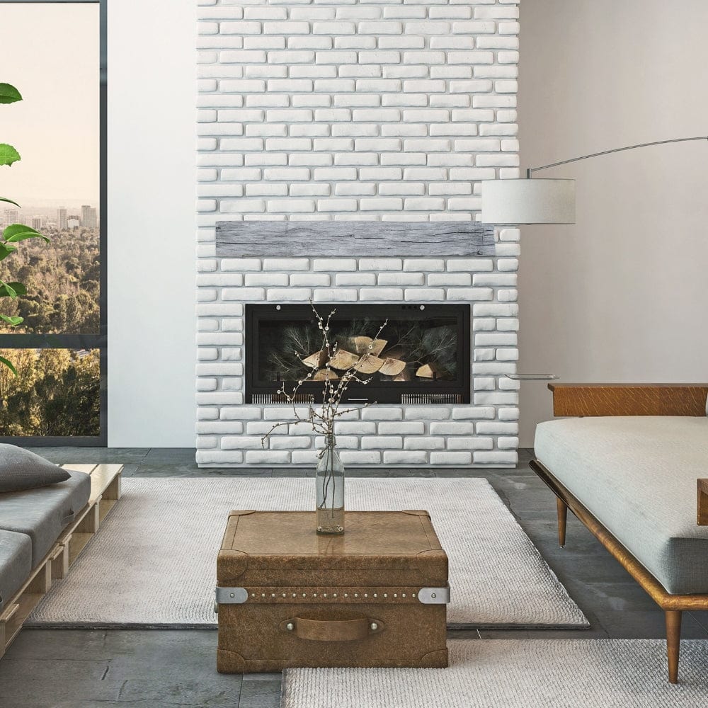 Lexington Hearth Tobacco Barn Concrete Faux Wood Mantel in a modern living space