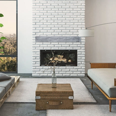 Lexington Hearth Tobacco Barn Concrete Faux Wood Mantel in a modern living space