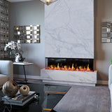 Litedeer Homes' Warmcastle 3-Sided Electric Fireplace is recessed, offering three views in the living space.