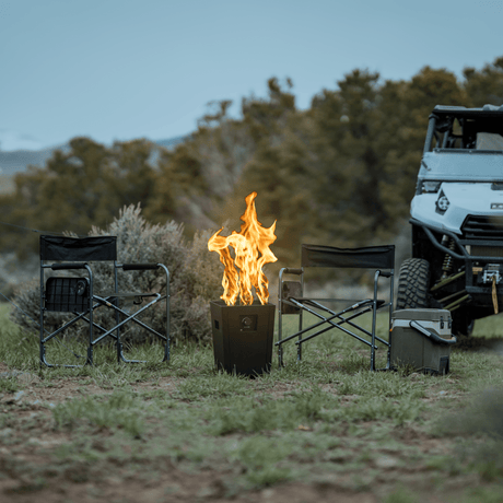 Using the Live Outdoor Firestorm Series I Portable Propane Fire Pit at the campsite.