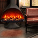 conical fireplace in an industrial inspired living room