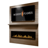Modern Flames Allwood Fireplace Wall System with Orion Slim and Mounted TV in Weathered Walnut Finish