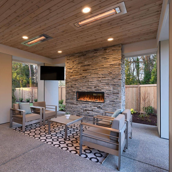 Modern Flames Landscape Pro Slim Electric Fireplace Installed on a Covered Outdoor Patio